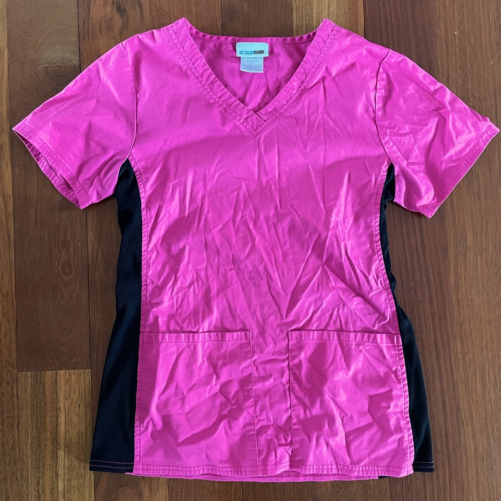 Scrub Top, Size XS (fits size 4), Bright Pink (NOT hot pink)